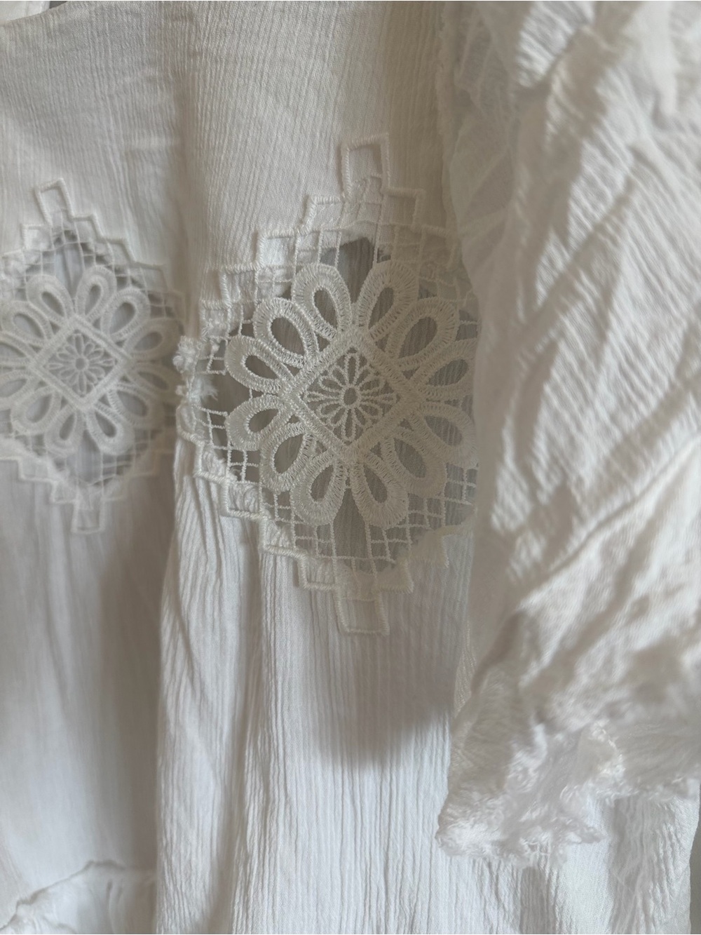 Altar'd State Cotton White Crochet-Front Ruffle Sleeve Blouse - Picture 7 of 14